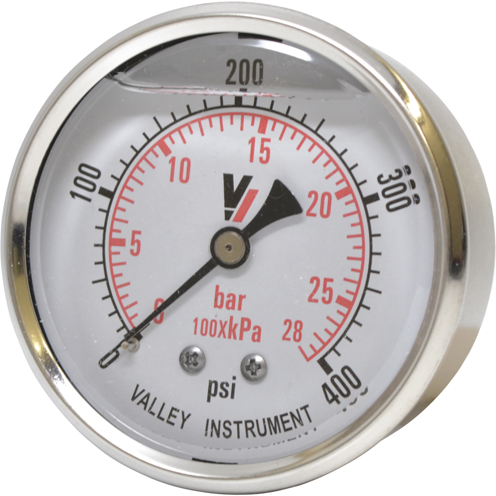Valley Industries, 2.5in. Back Mt Gauge 400PSI, Case Material Stainless Steel, Min. Operating Pressure 0 PSI, Max. Operating Pressure 400 PSI, Model# 2240GXB400